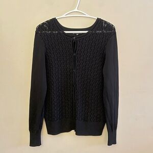 RW&CO. Black Lace-Front Button-Up Cardigan Fine Knit – Size Medium EUC